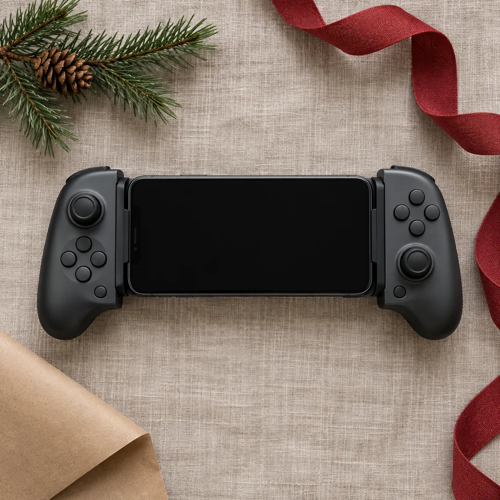 Representative photo-style image of portable mobile phone gaming controller — generated, not a specific product