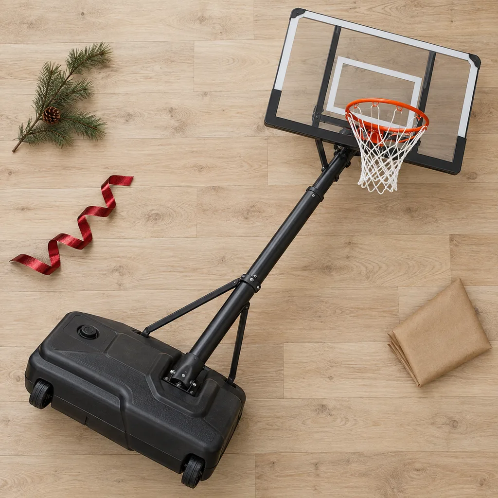 Representative photo-style image of portable outdoor basketball hoop — generated, not a specific product