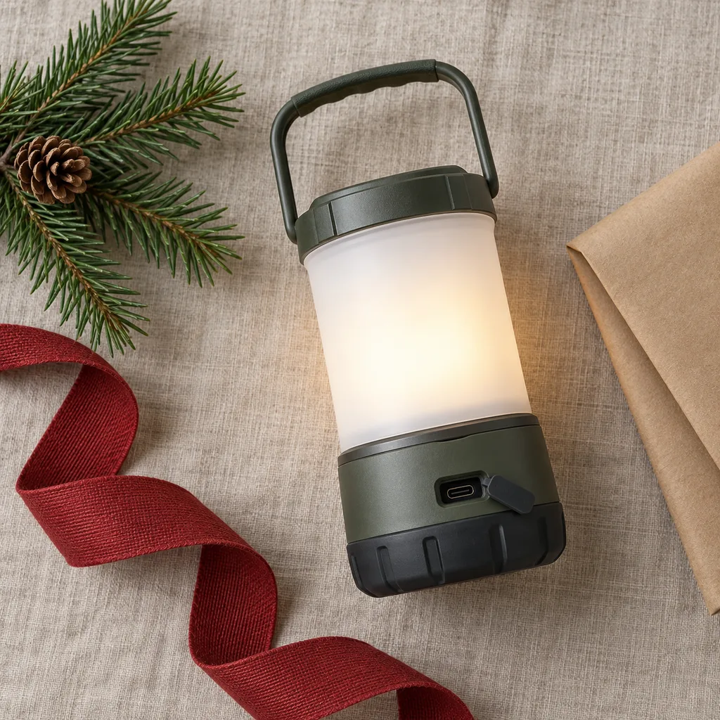Representative photo-style image of portable rechargeable camping lantern — generated, not a specific product