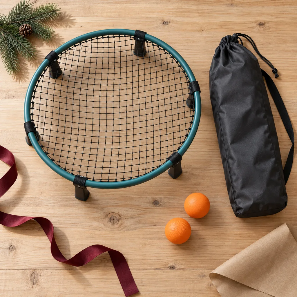 Representative photo-style image of portable travel roundnet kit — generated, not a specific product