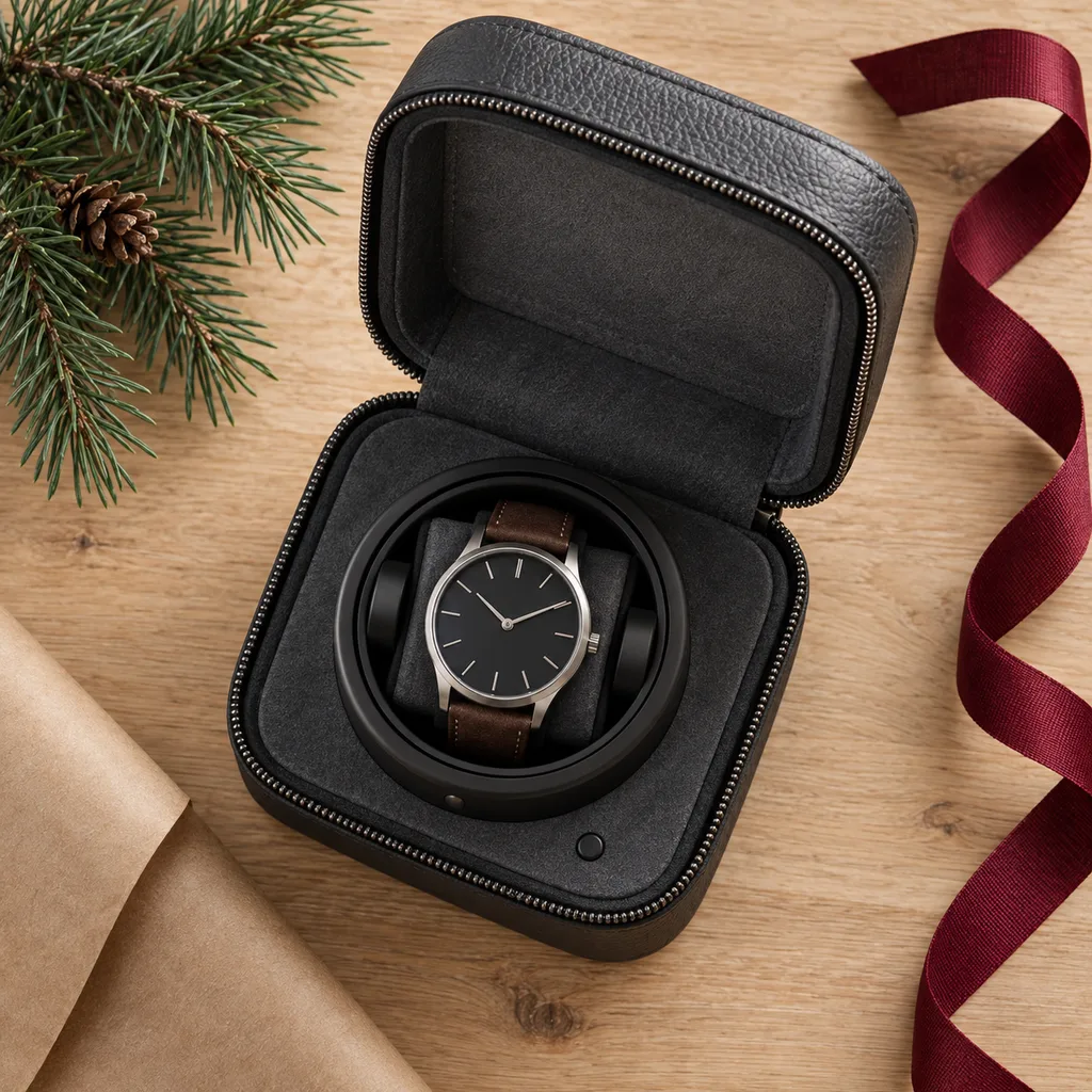 Representative photo-style image of travel watch winder — generated, not a specific product