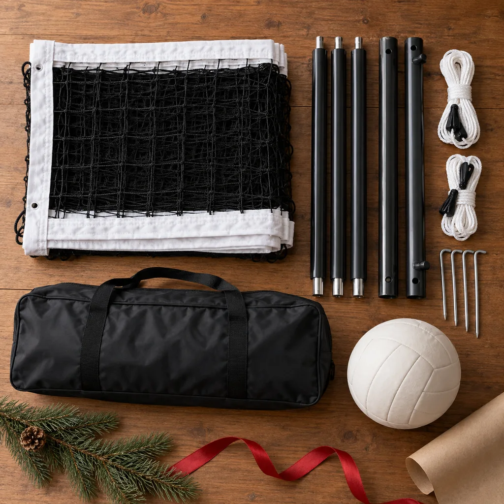 Representative photo-style image of portable volleyball net set — generated, not a specific product