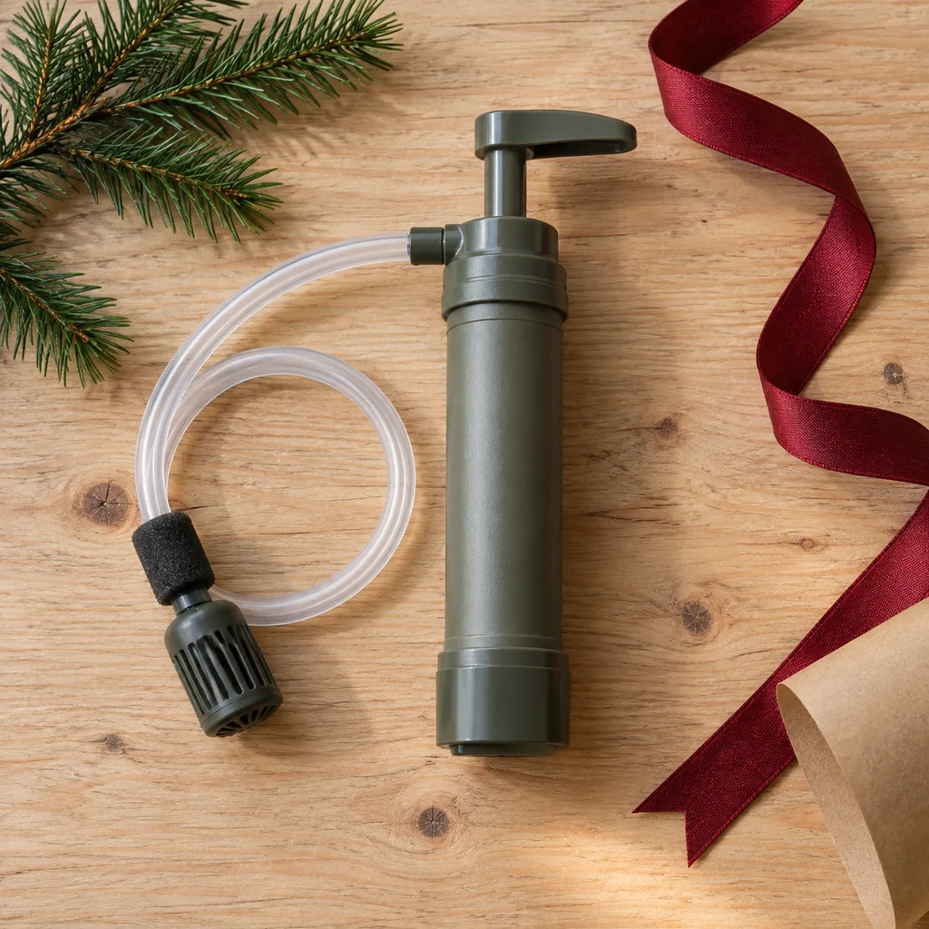 Representative photo-style image of portable water filter — generated, not a specific product
