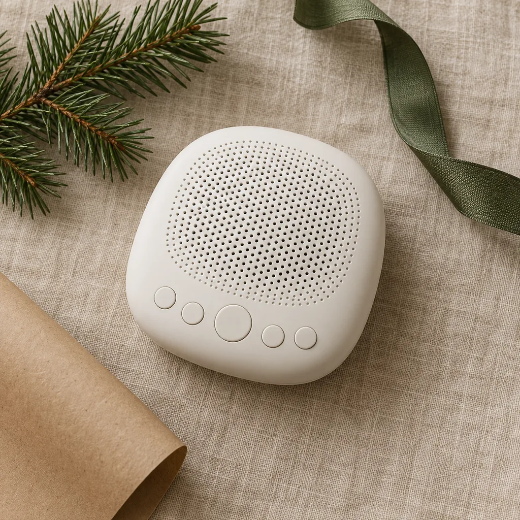 Representative photo-style image of portable white noise sound machine — generated, not a specific product