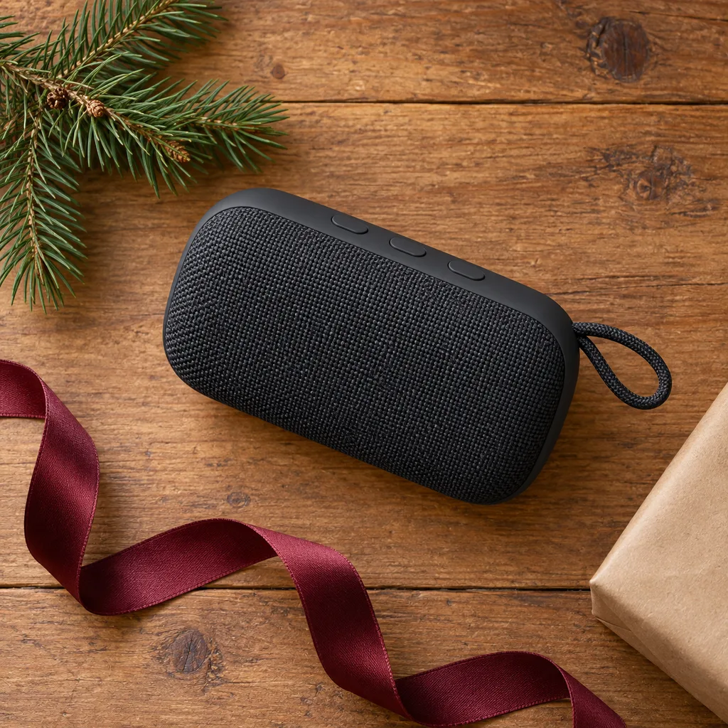 Representative photo-style image of portable wireless bluetooth speaker — generated, not a specific product
