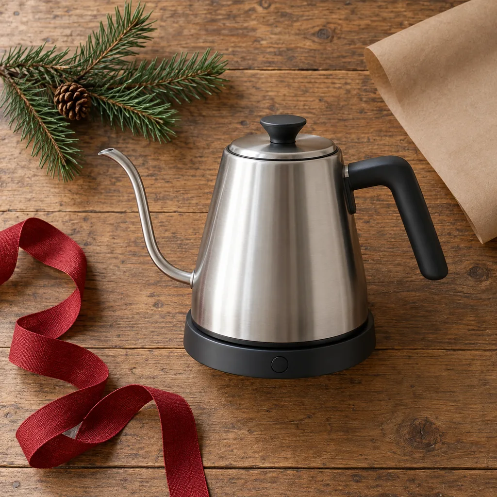 Representative photo-style image of pour over gooseneck electric kettle — generated, not a specific product