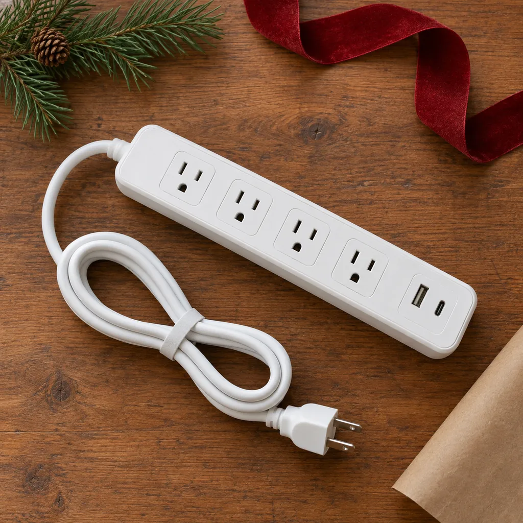 Representative photo-style image of power strip with usb charging ports — generated, not a specific product
