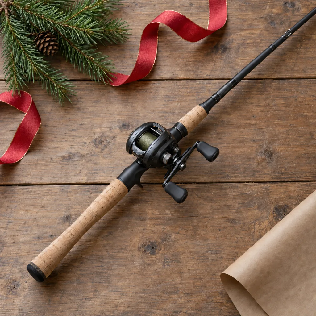 Representative photo-style image of powerful baitcasting fishing rod — generated, not a specific product