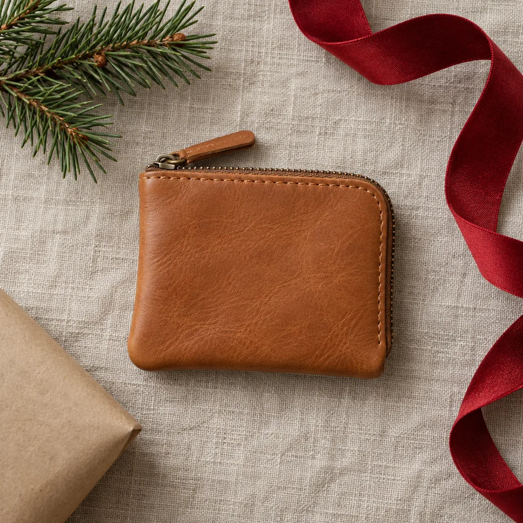 Representative photo-style image of practical coin pouch — generated, not a specific product