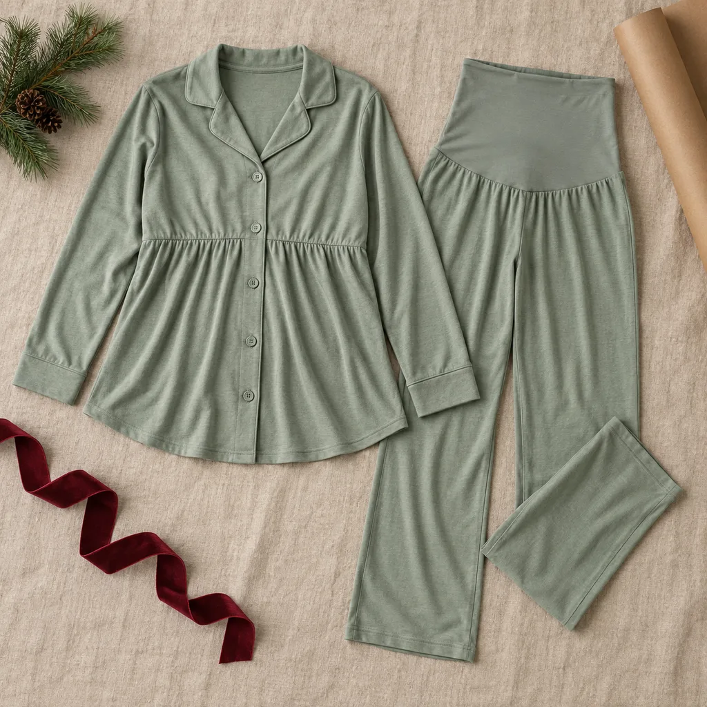 Representative photo-style image of maternity pajamas — generated, not a specific product