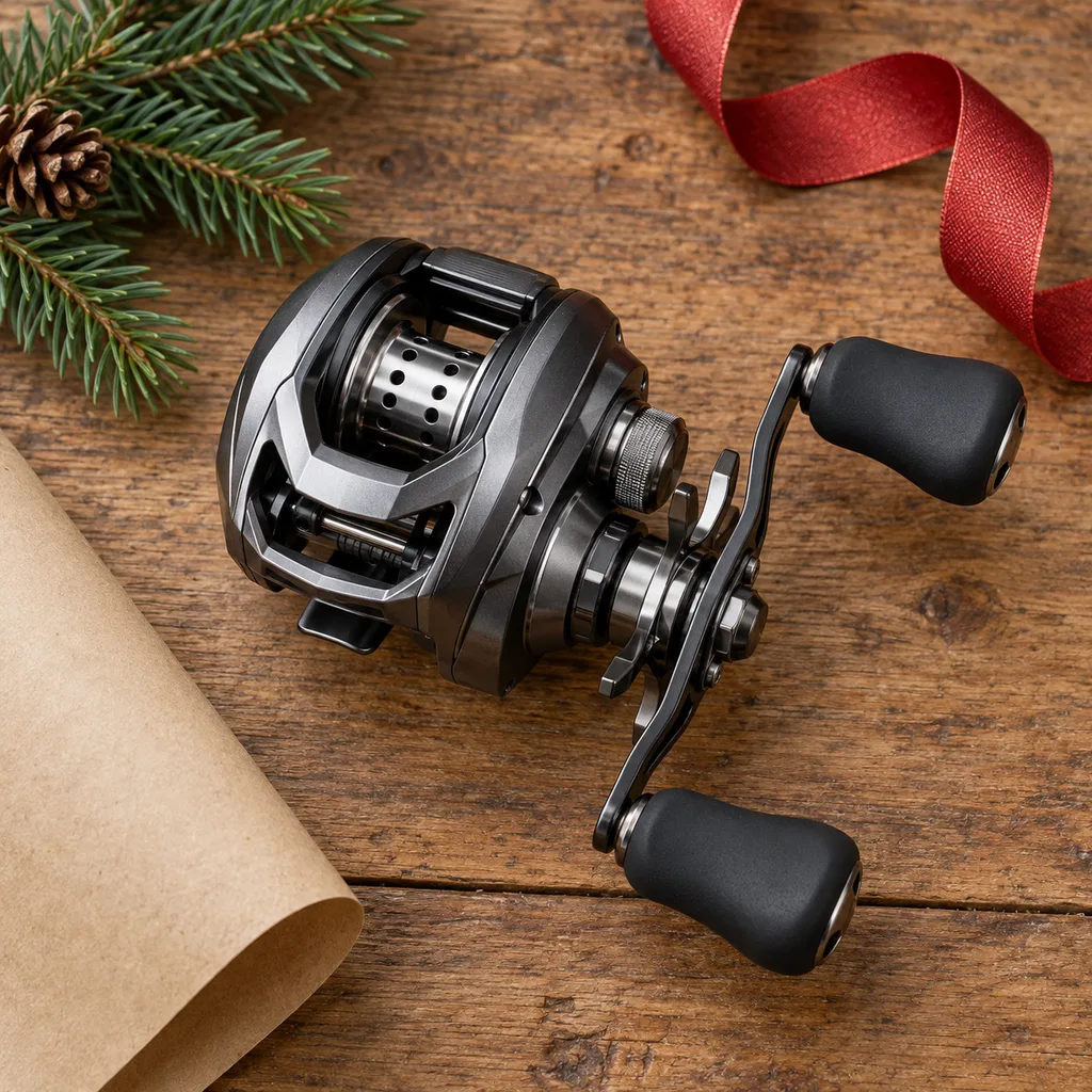 Representative photo-style image of precision baitcasting fishing reel — generated, not a specific product