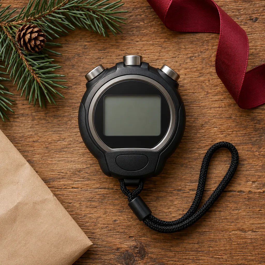 Representative photo-style image of precision curling stopwatch — generated, not a specific product