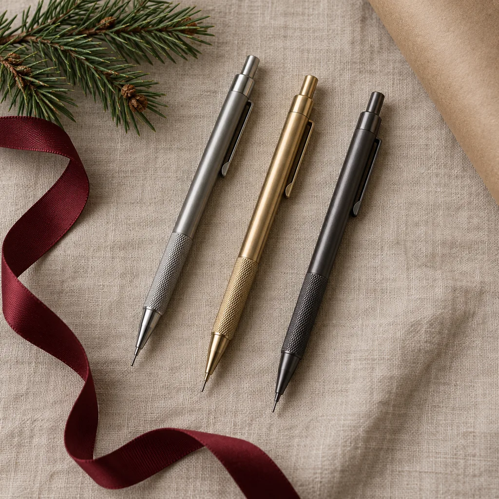 Representative photo-style image of precision mechanical pencil set — generated, not a specific product