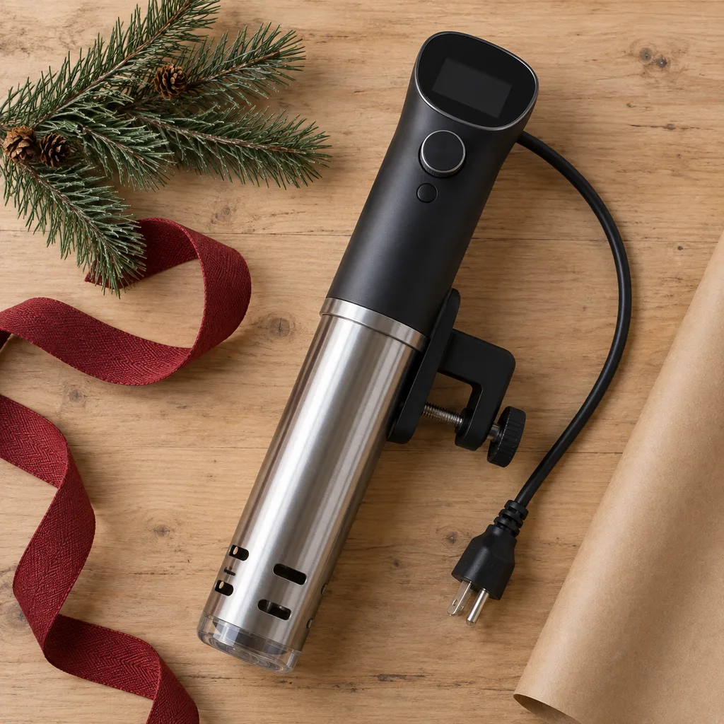 Representative photo-style image of precision sous vide cooker — generated, not a specific product