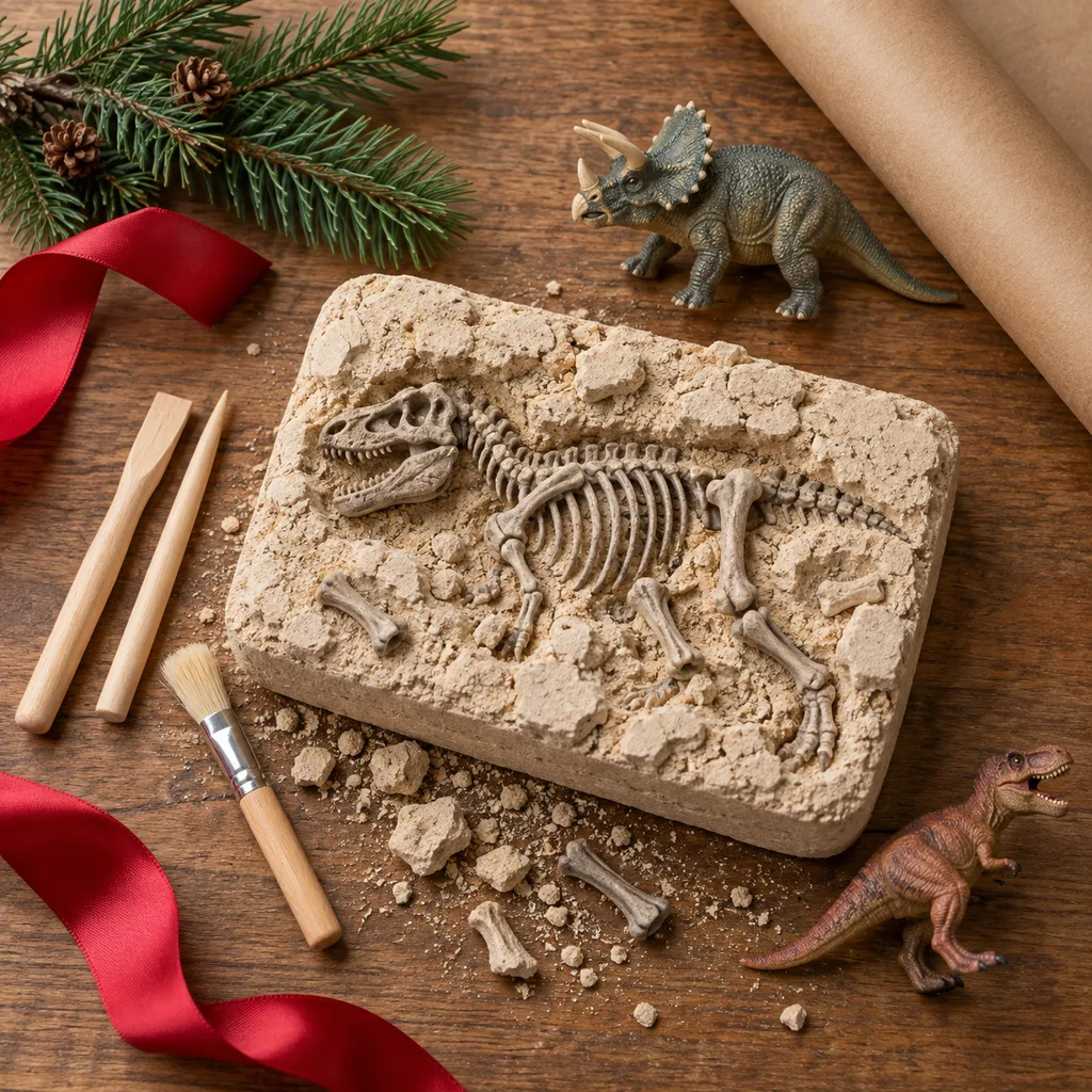 Representative photo-style image of prehistoric dinosaur dig playset — generated, not a specific product