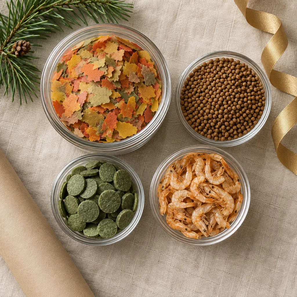 Representative photo-style image of premium fish food variety pack — generated, not a specific product