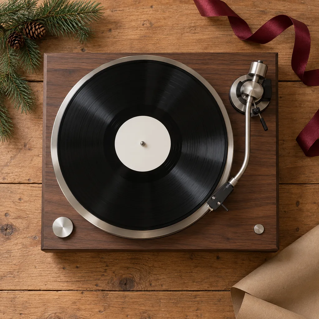 Representative photo-style image of premium high-fidelity turntable — generated, not a specific product