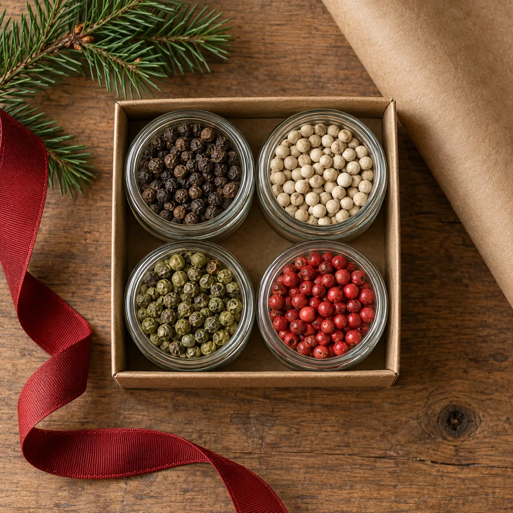 Representative photo-style image of premium peppercorn variety pack — generated, not a specific product