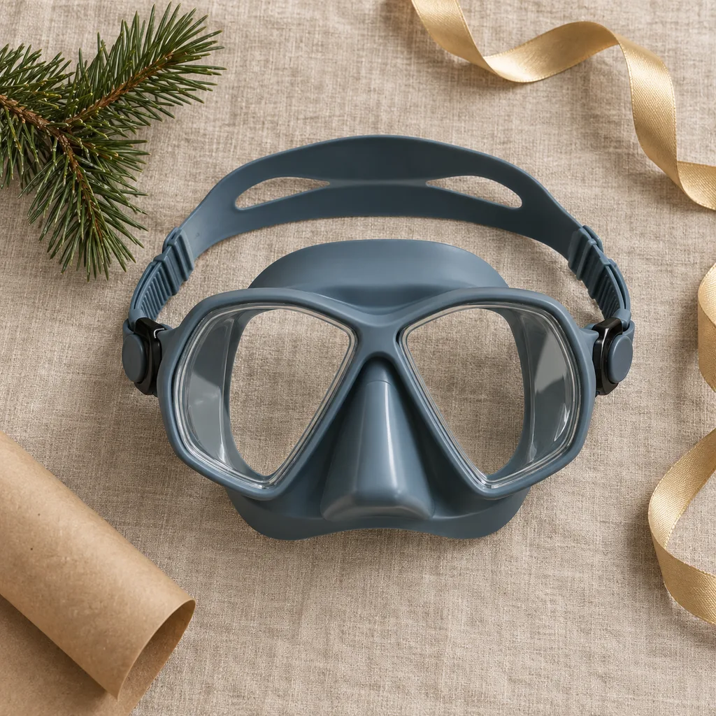 Representative photo-style image of premium silicone dive and snorkel mask — generated, not a specific product