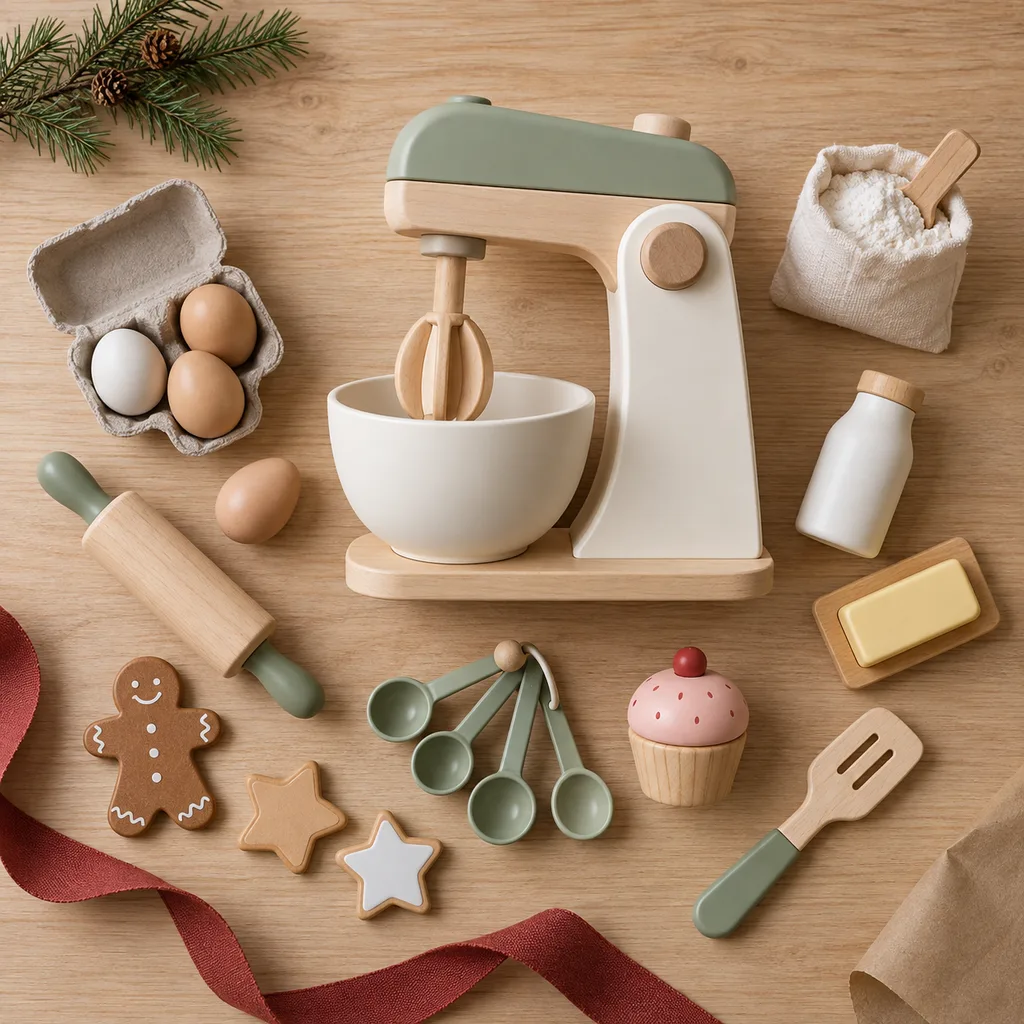 Representative photo-style image of pretend play baking mixer kit — generated, not a specific product