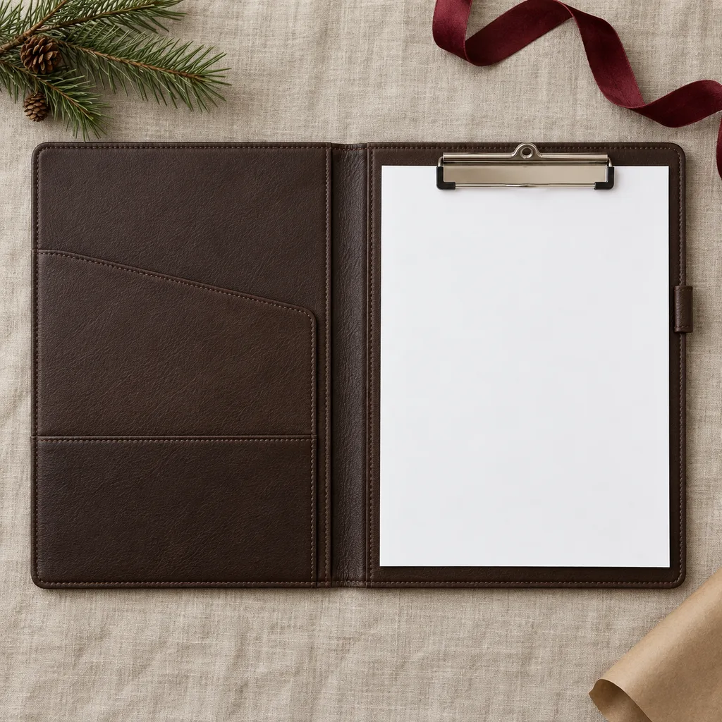 Representative photo-style image of professional clipboard folio — generated, not a specific product