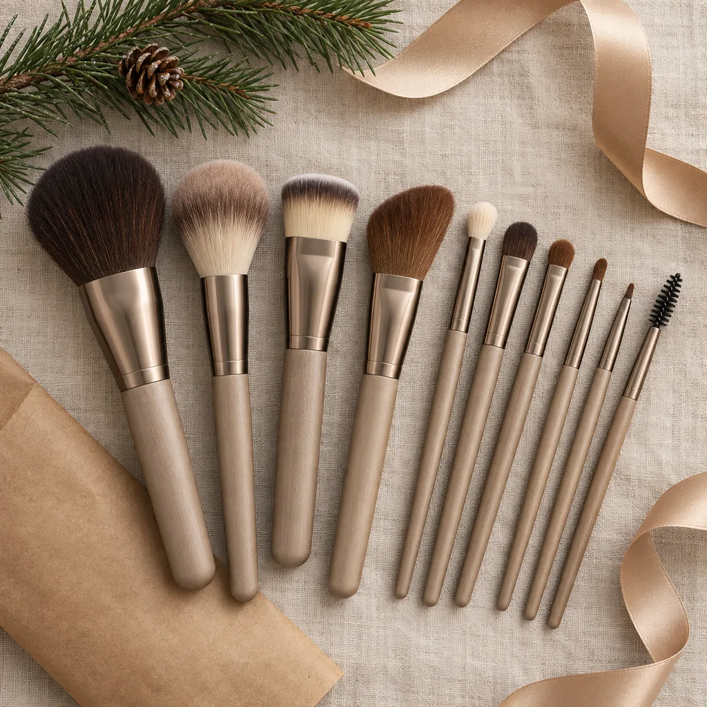 Representative photo-style image of professional makeup brush collection — generated, not a specific product
