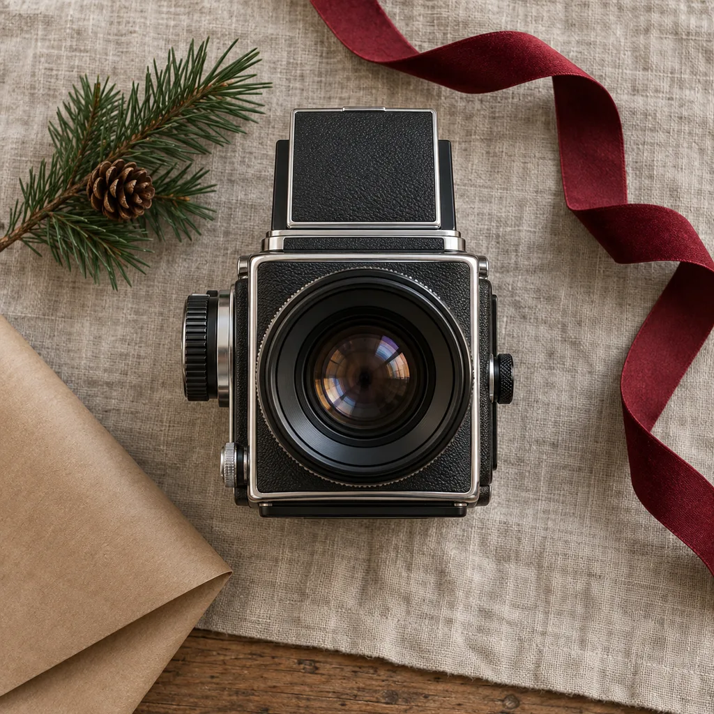 Representative photo-style image of professional medium format film camera — generated, not a specific product