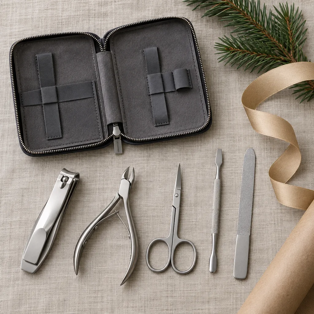 Representative photo-style image of professional nail grooming pedicure set — generated, not a specific product