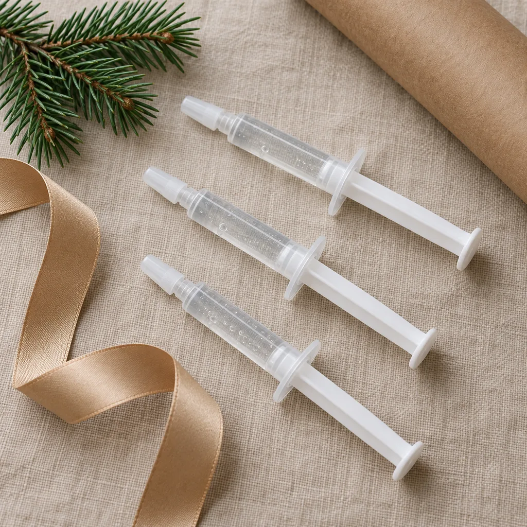 Representative photo-style image of professional strength whitening gel syringes — generated, not a specific product