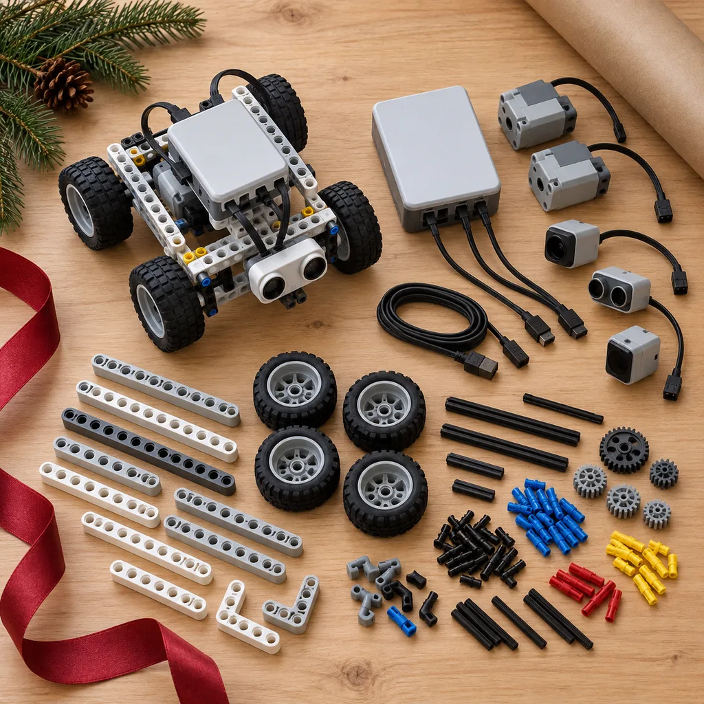 Representative photo-style image of programmable robot building kit — generated, not a specific product