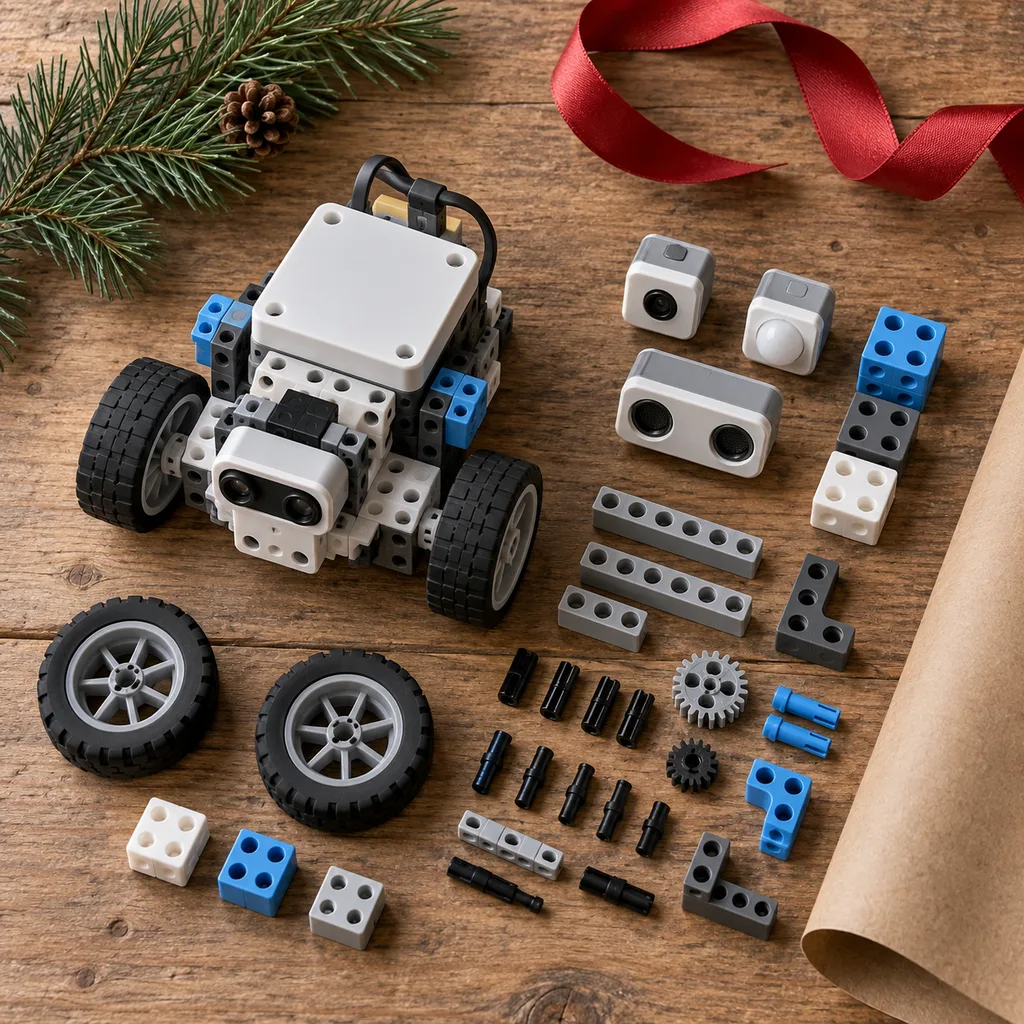 Representative photo-style image of programmable robot building kit — generated, not a specific product