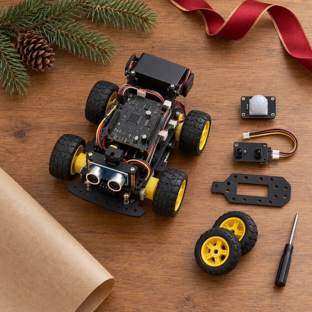Representative photo-style image of programmable robot vehicle kit — generated, not a specific product