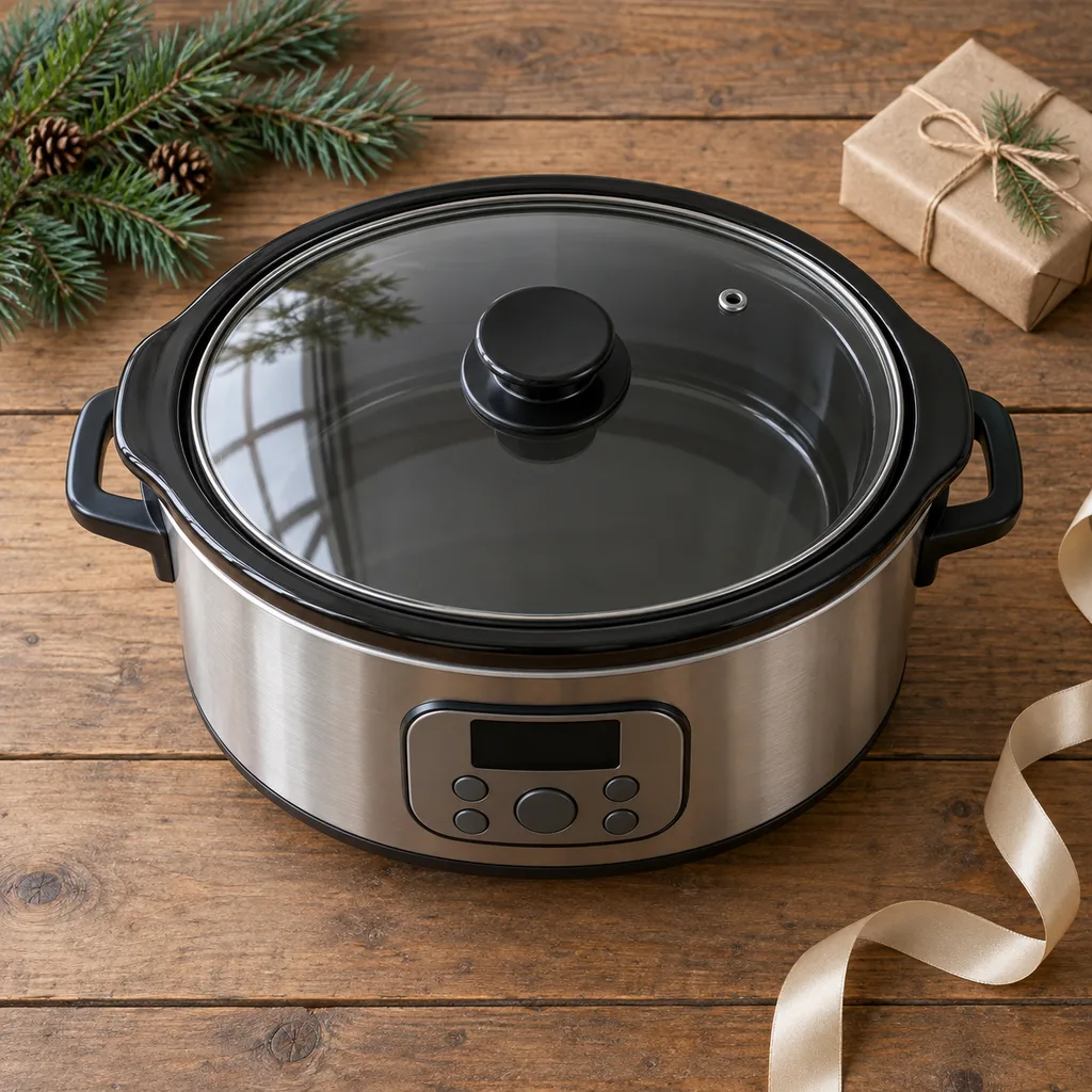 Representative photo-style image of programmable slow cooker — generated, not a specific product