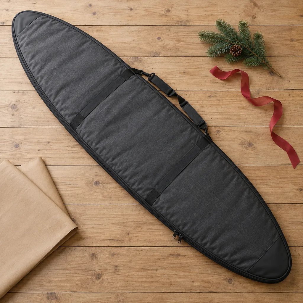 Representative photo-style image of protective surfboard travel bag — generated, not a specific product
