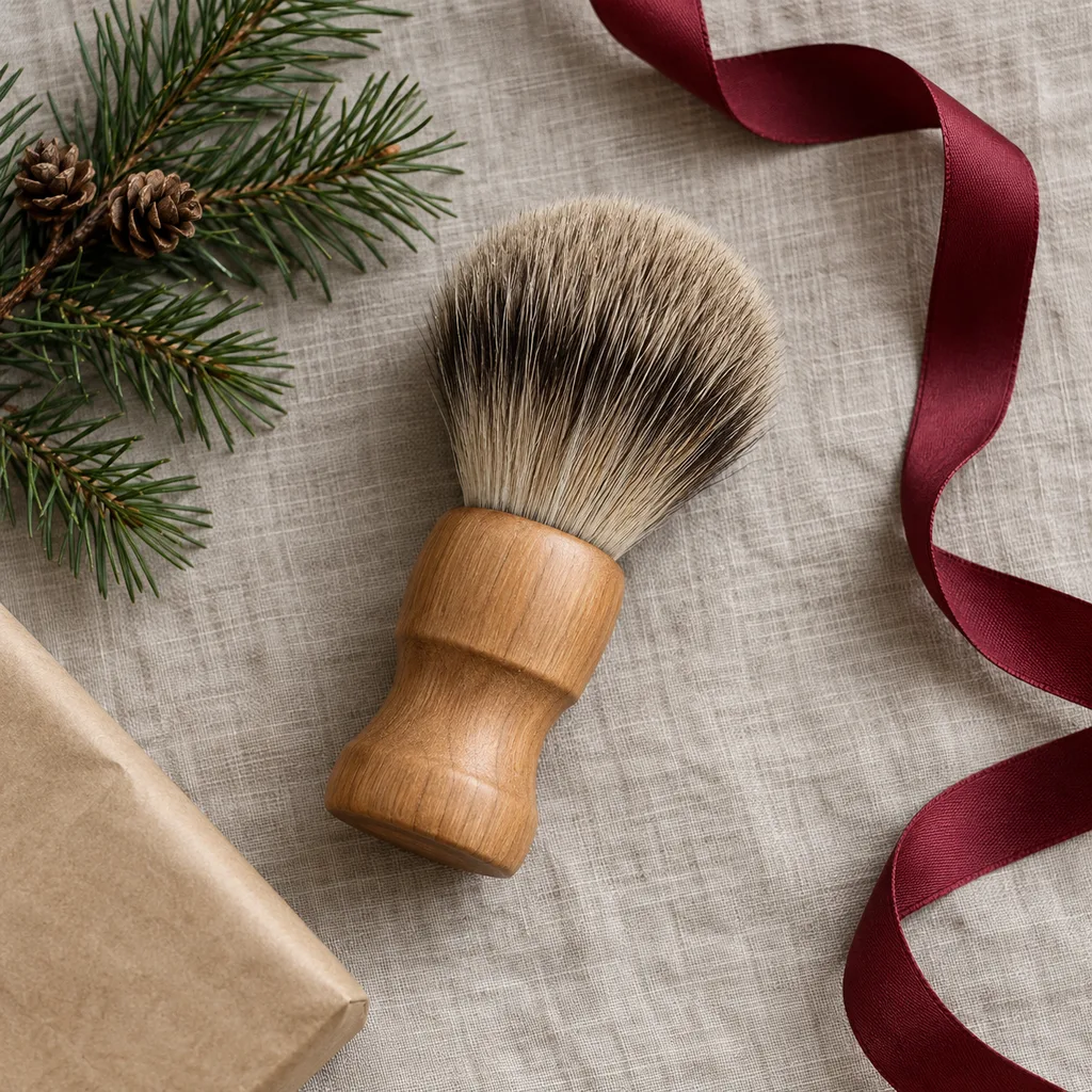 Representative photo-style image of pure badger hair shaving brush — generated, not a specific product
