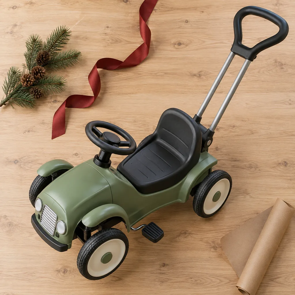 Representative photo-style image of push handle ride-on car — generated, not a specific product
