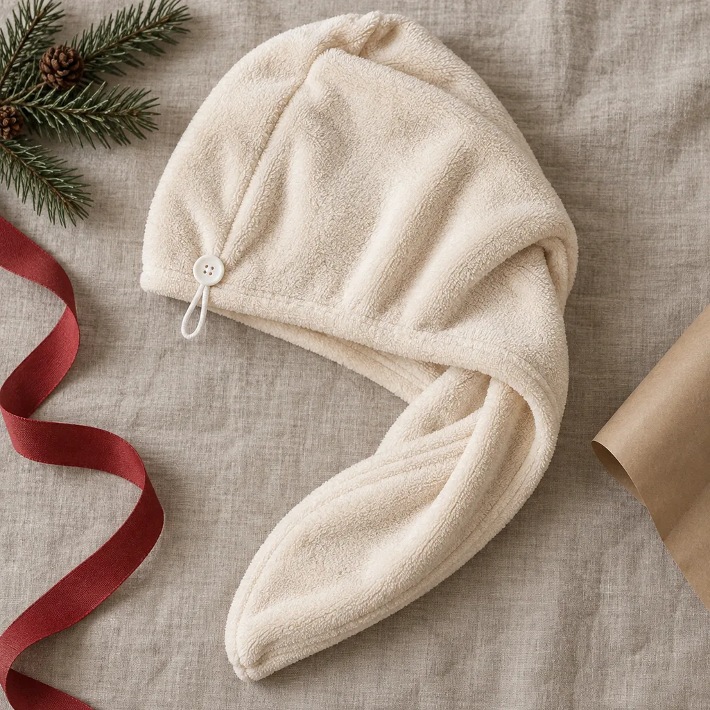 Representative photo-style image of quick-dry hair towel wrap — generated, not a specific product