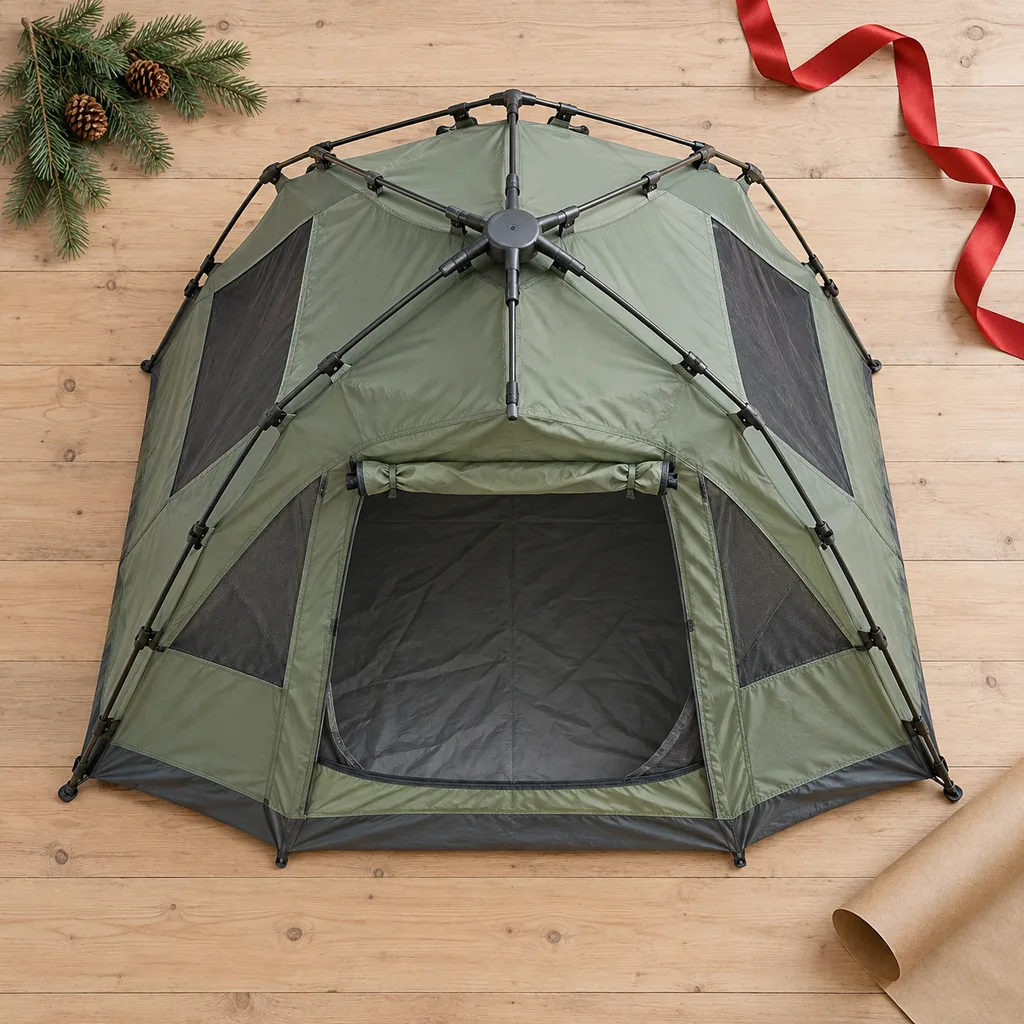 Representative photo-style image of quick pitch instant setup tent — generated, not a specific product