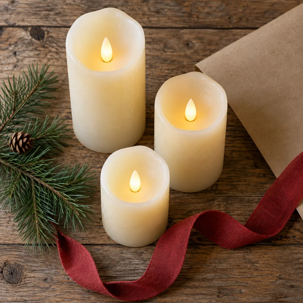 Representative photo-style image of realistic flameless candles — generated, not a specific product