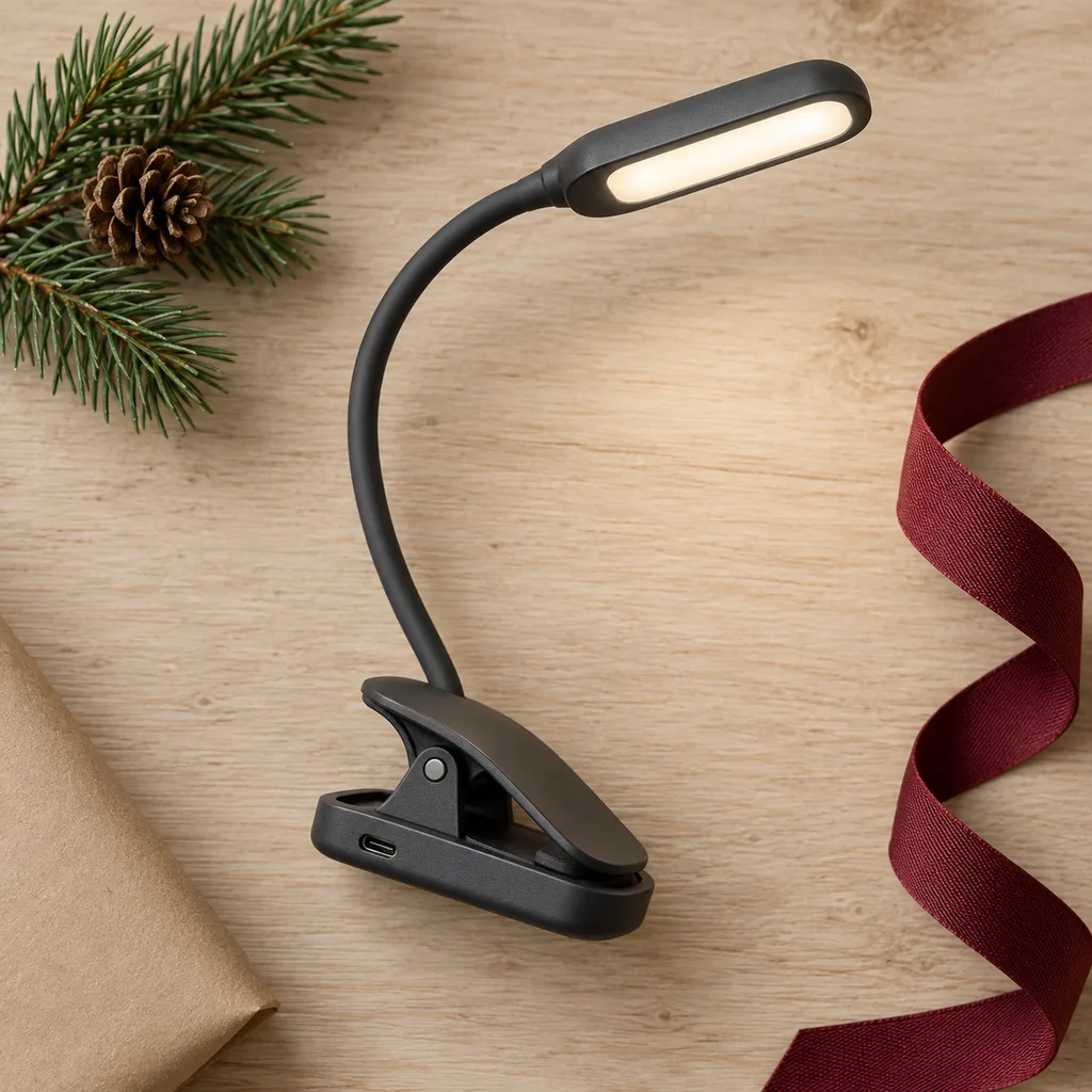 Representative photo-style image of rechargeable book light — generated, not a specific product