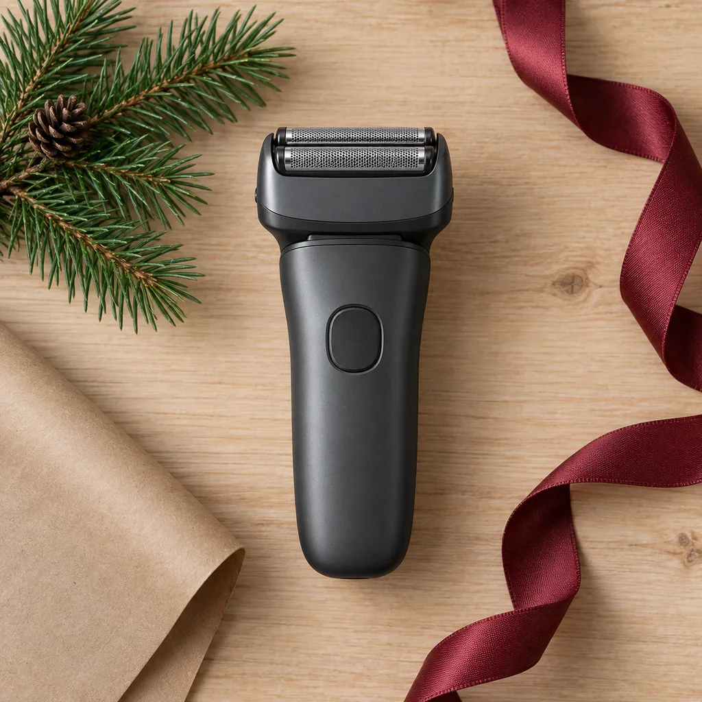 Representative photo-style image of rechargeable cordless electric shaver — generated, not a specific product