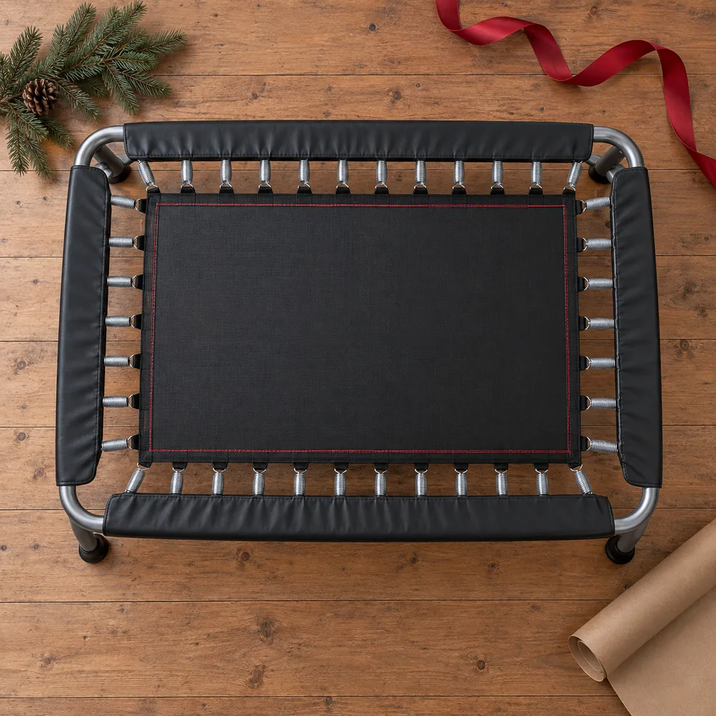 Representative photo-style image of rectangular gymnastics trampoline — generated, not a specific product
