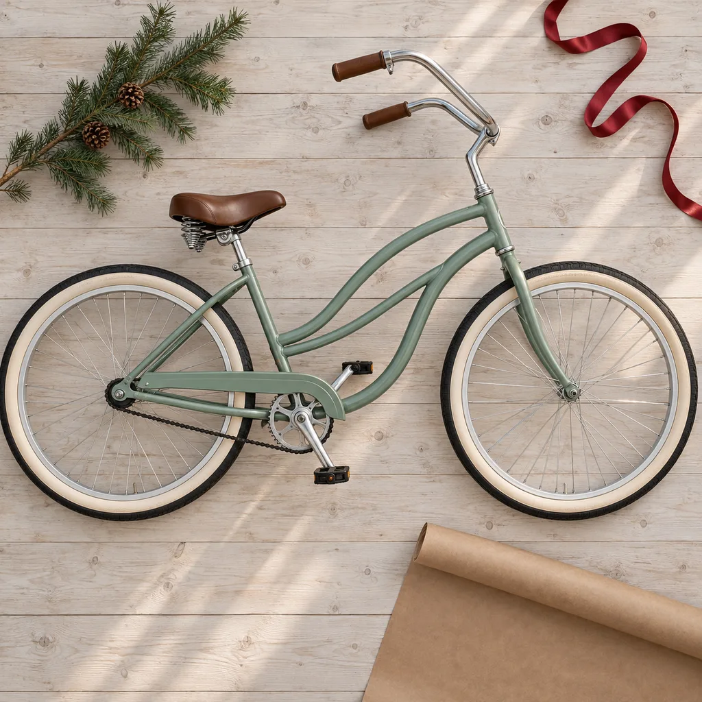 Representative photo-style image of relaxed beach cruiser bicycle — generated, not a specific product