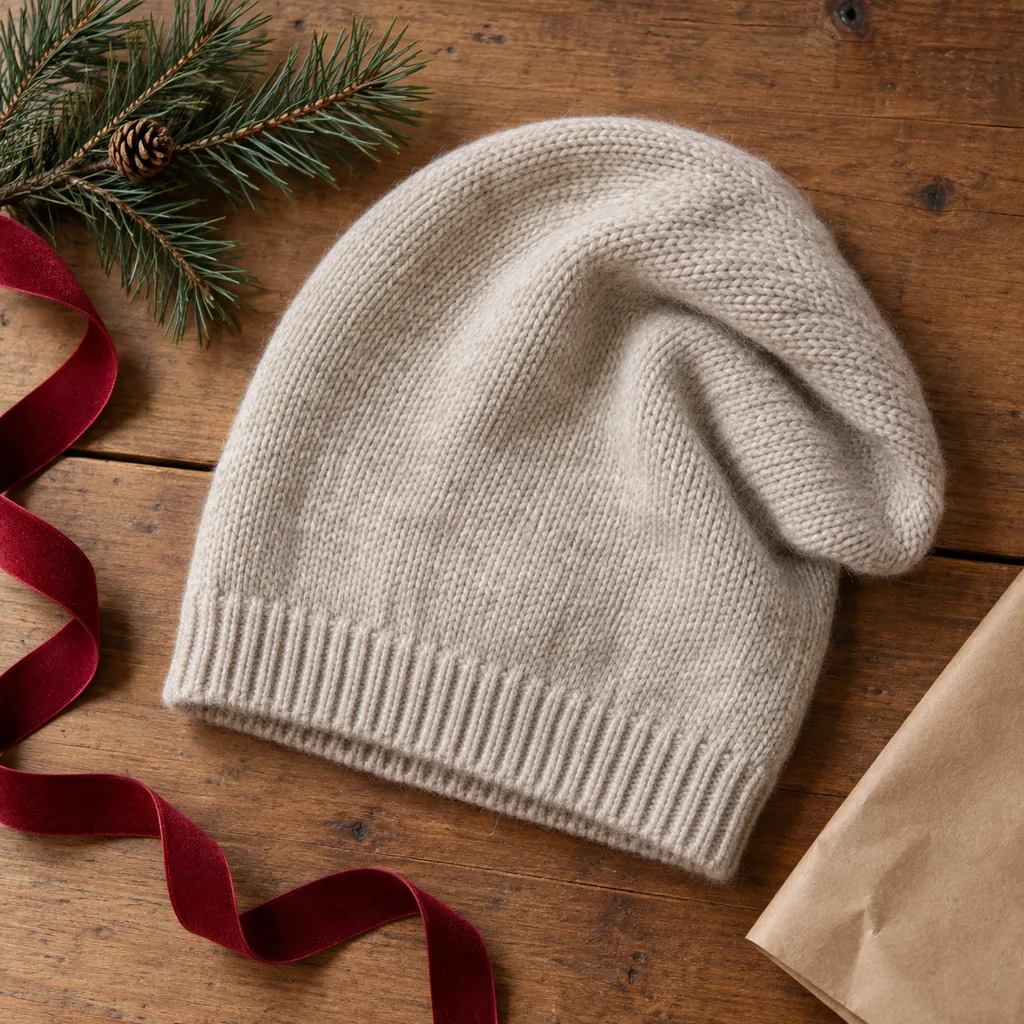Representative photo-style image of relaxed slouchy knit hat — generated, not a specific product