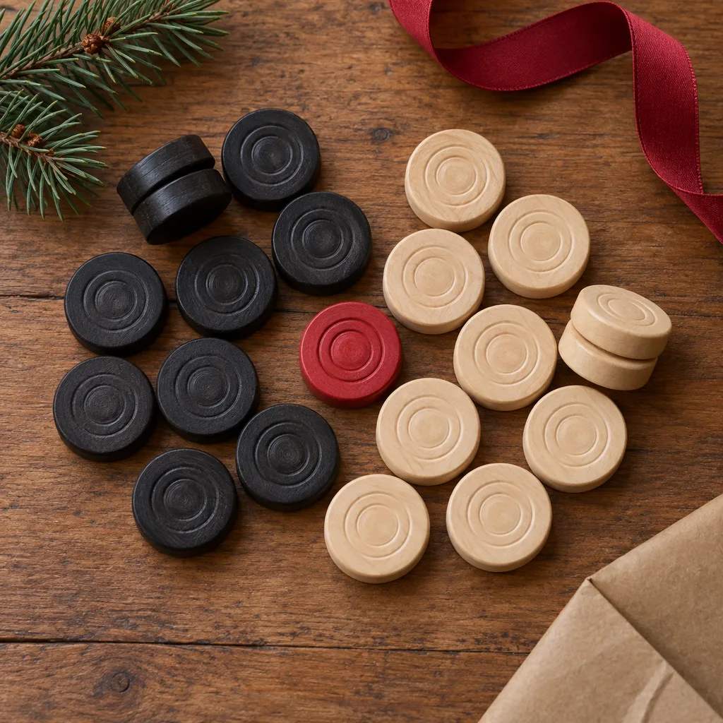 Representative photo-style image of replacement carrom coin pieces — generated, not a specific product