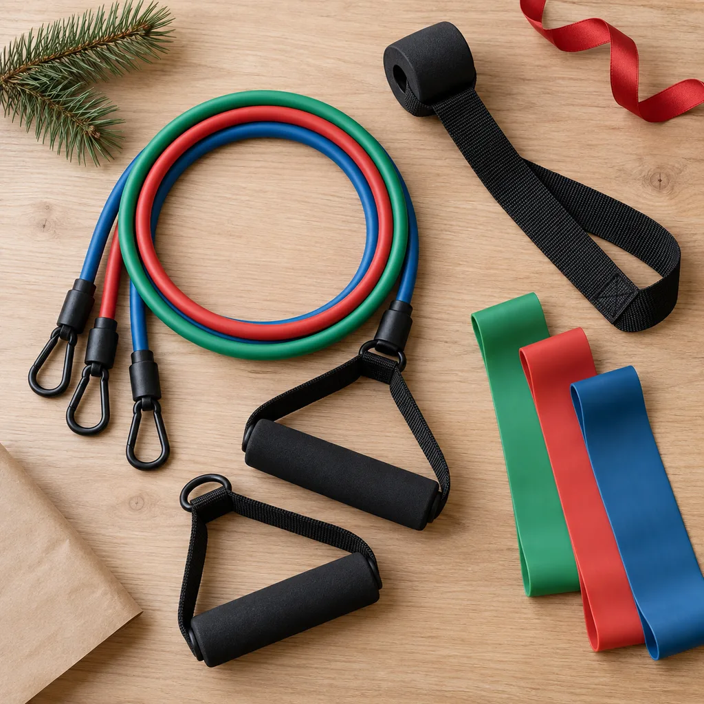 Representative photo-style image of resistance band door anchor system — generated, not a specific product
