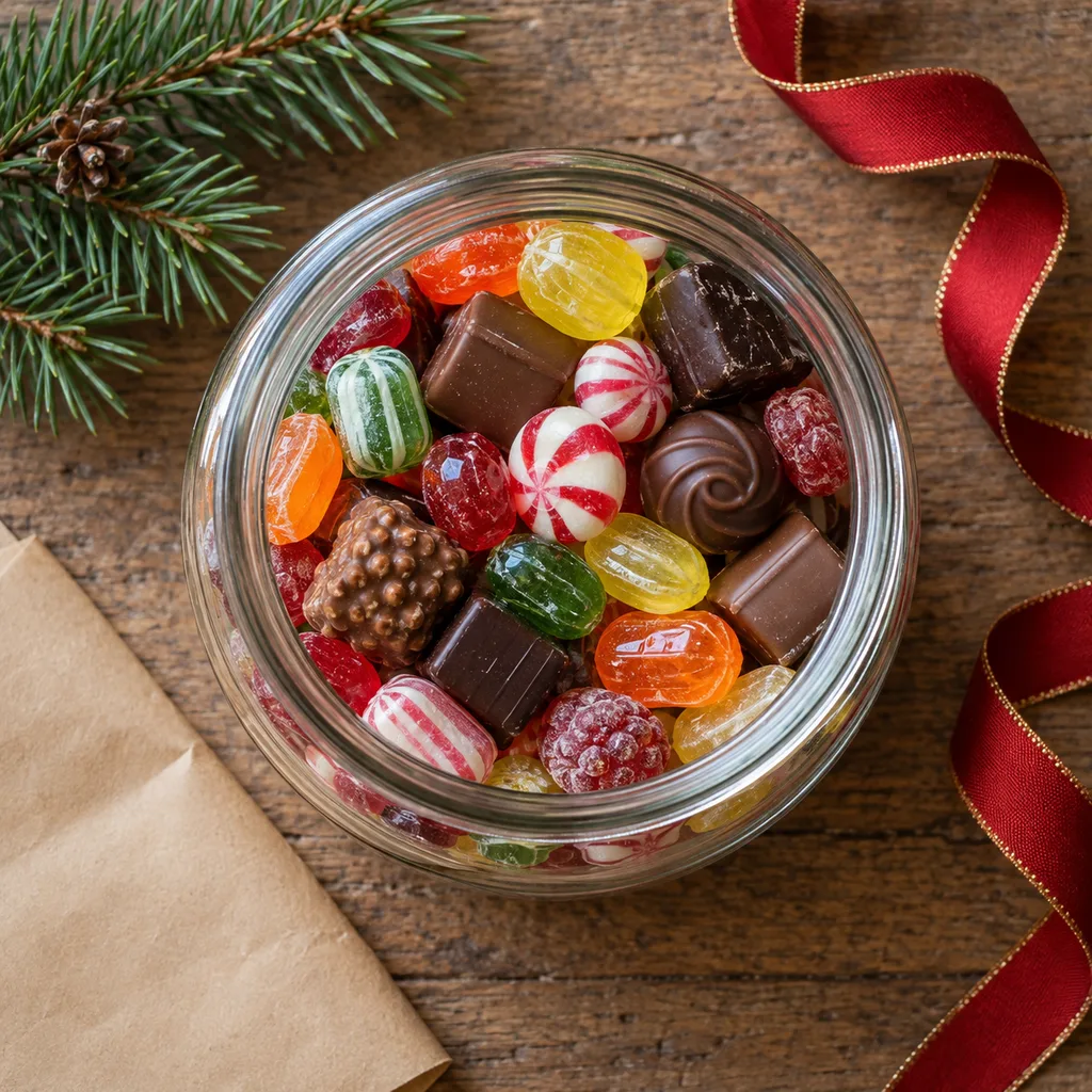 Representative photo-style image of retro candy mix jar — generated, not a specific product