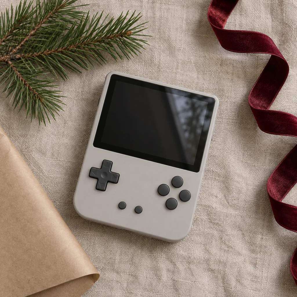 Representative photo-style image of retro emulation handheld device — generated, not a specific product