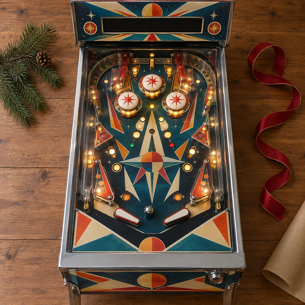 Representative photo-style image of retro-style pinball machine — generated, not a specific product