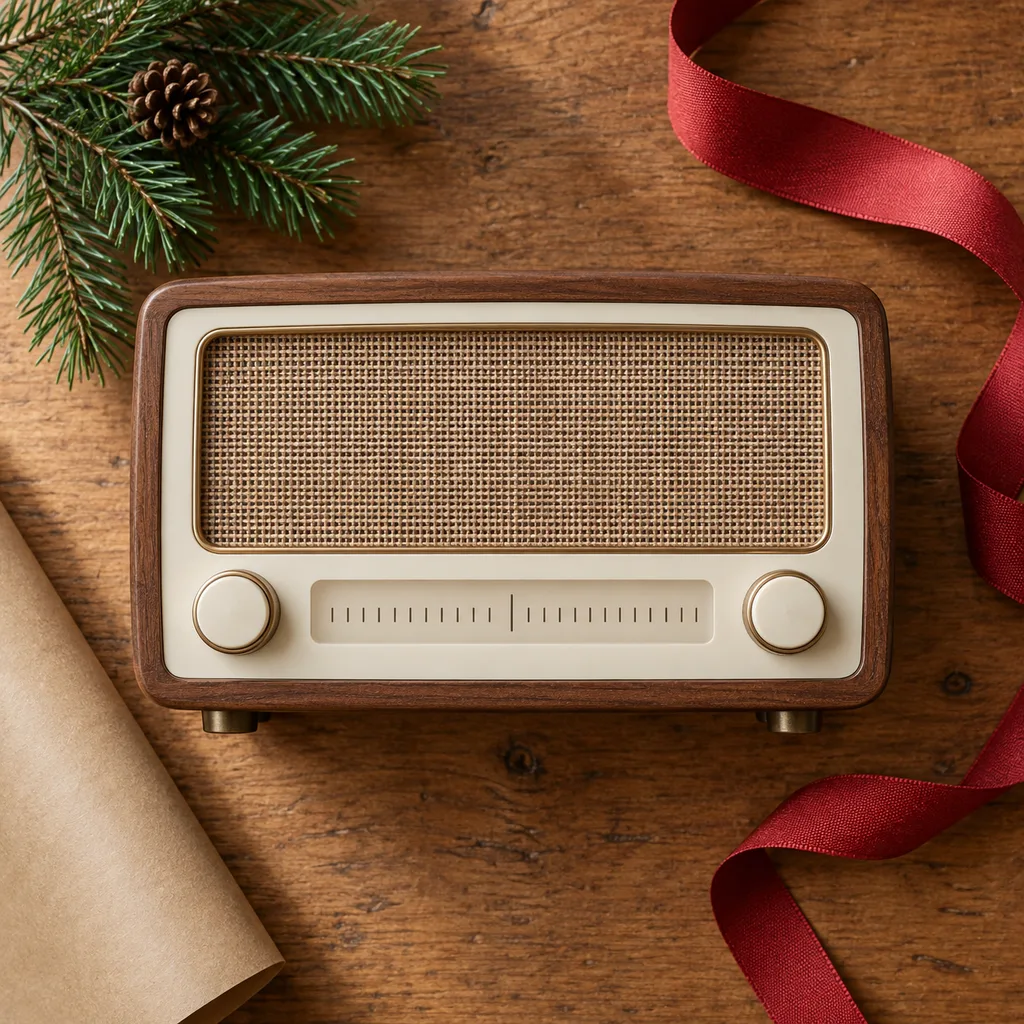 Representative photo-style image of retro style tabletop radio — generated, not a specific product